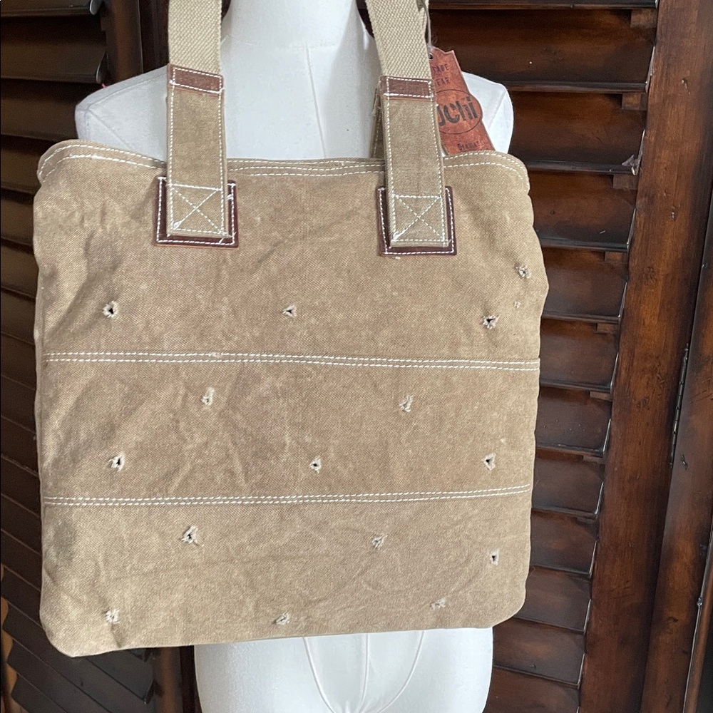 NWT Canvas Tote Bag Leather Accents Upcycled Recycled Outdoor Tents - Picture 11 of 16